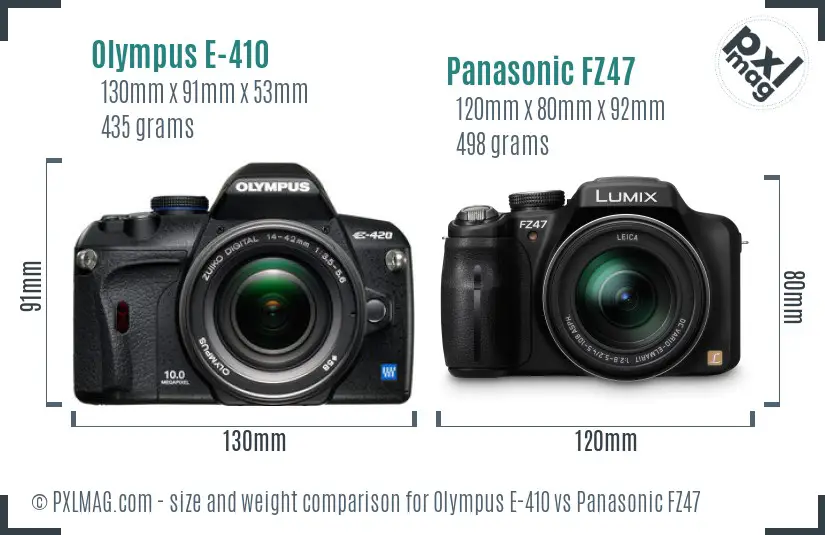 Olympus E-410 vs Panasonic FZ47 size comparison