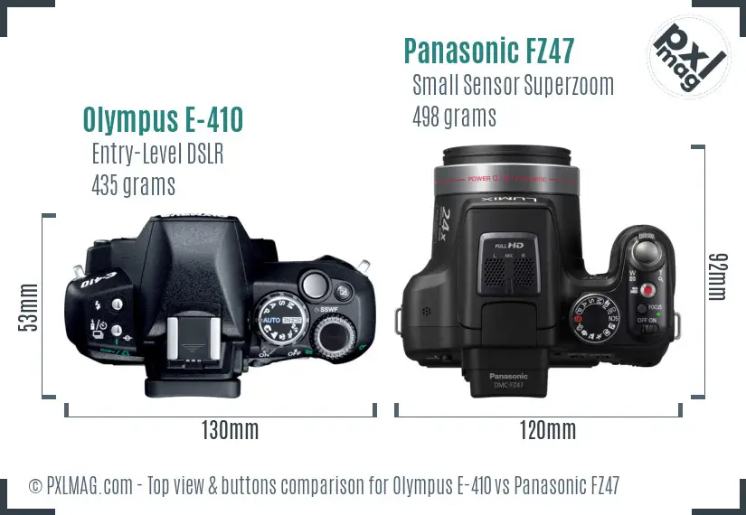 Olympus E-410 vs Panasonic FZ47 top view buttons comparison