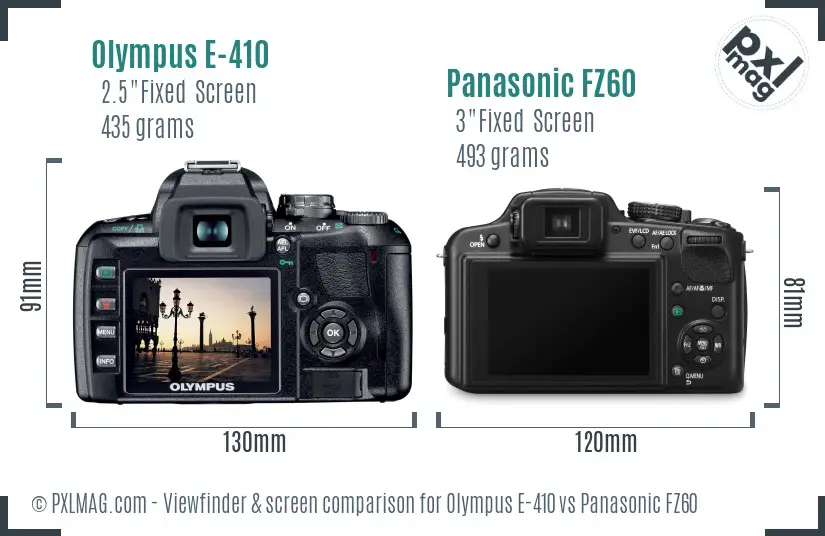 Olympus E-410 vs Panasonic FZ60 Screen and Viewfinder comparison