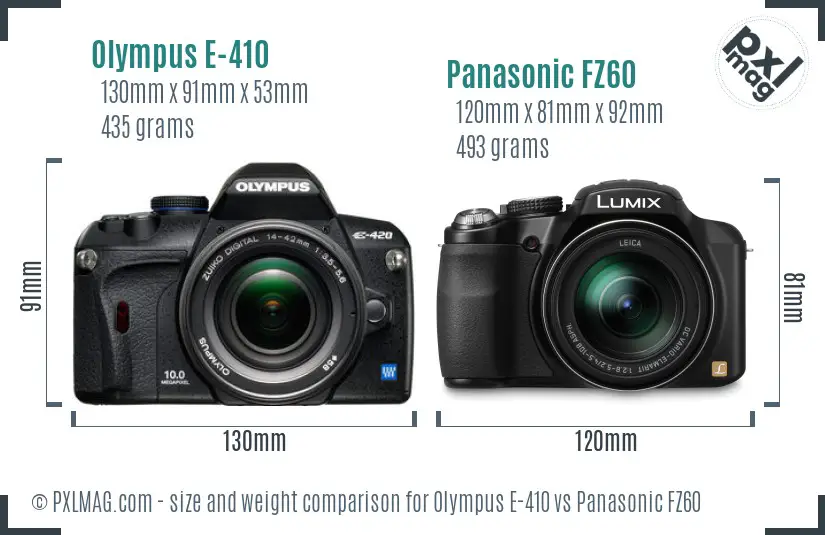 Olympus E-410 vs Panasonic FZ60 size comparison