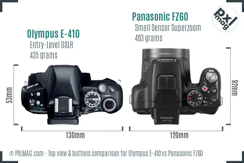 Olympus E-410 vs Panasonic FZ60 top view buttons comparison