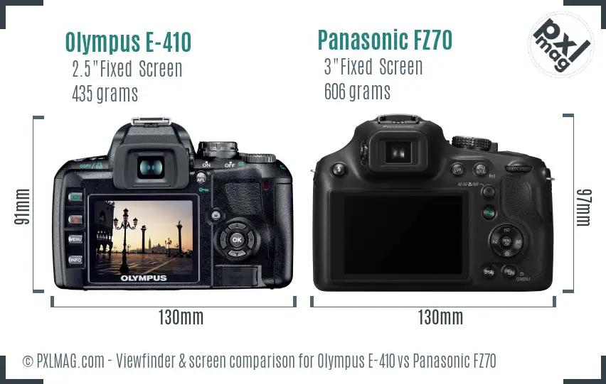 Olympus E-410 vs Panasonic FZ70 Screen and Viewfinder comparison