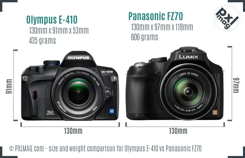 Olympus E-410 vs Panasonic FZ70 size comparison