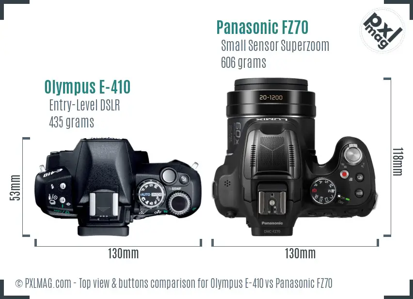 Olympus E-410 vs Panasonic FZ70 top view buttons comparison