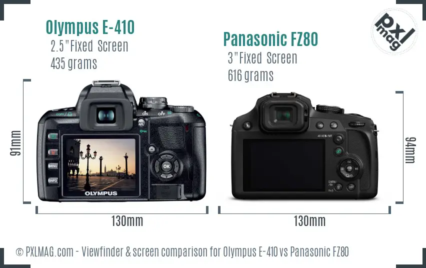 Olympus E-410 vs Panasonic FZ80 Screen and Viewfinder comparison