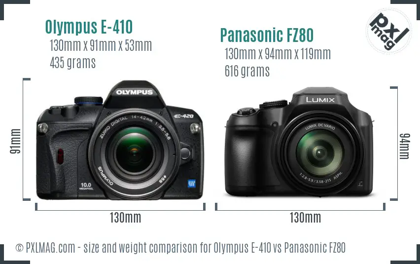 Olympus E-410 vs Panasonic FZ80 size comparison