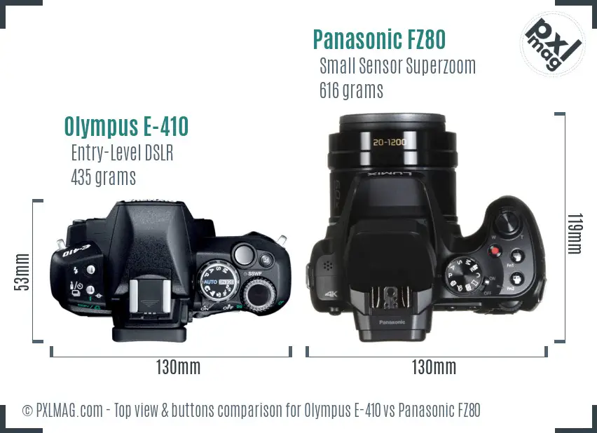 Olympus E-410 vs Panasonic FZ80 top view buttons comparison