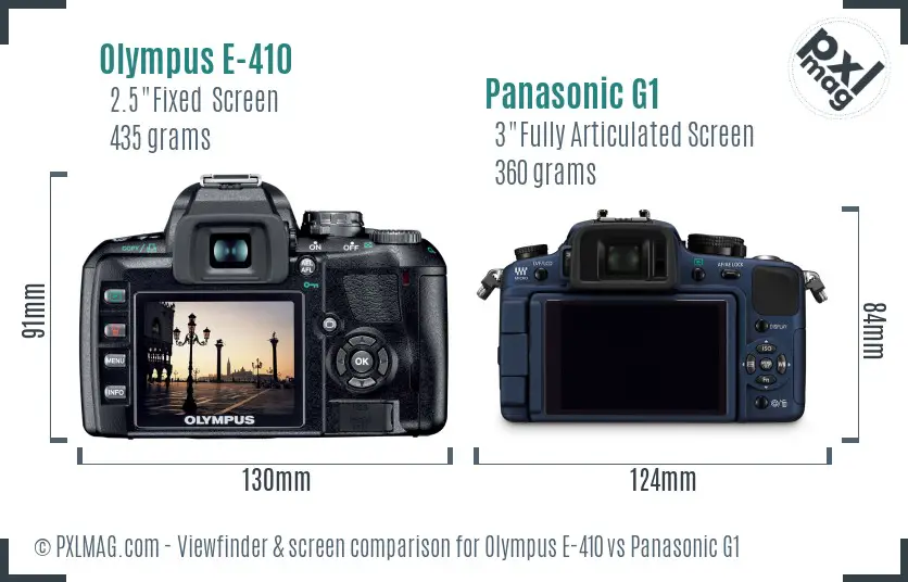 Olympus E-410 vs Panasonic G1 Screen and Viewfinder comparison