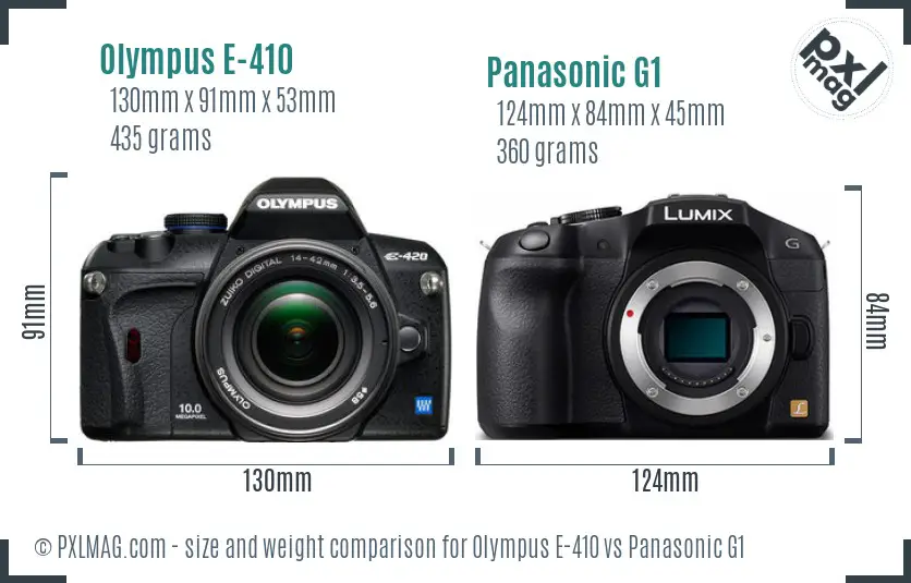 Olympus E-410 vs Panasonic G1 size comparison