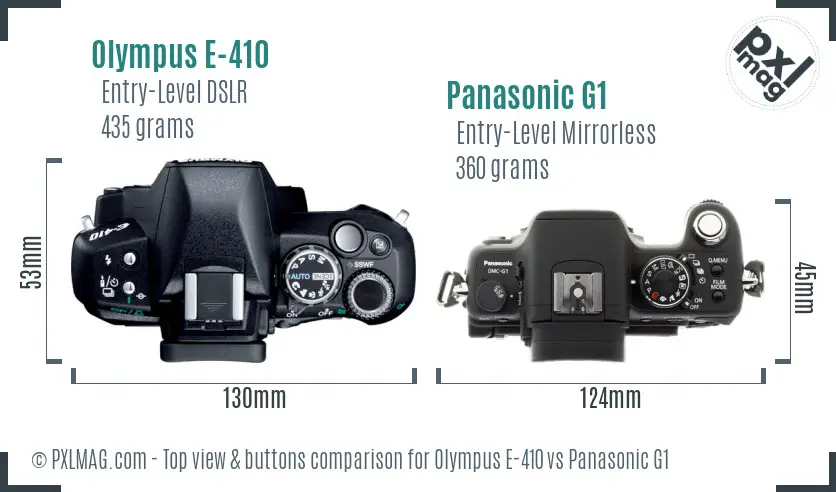 Olympus E-410 vs Panasonic G1 top view buttons comparison