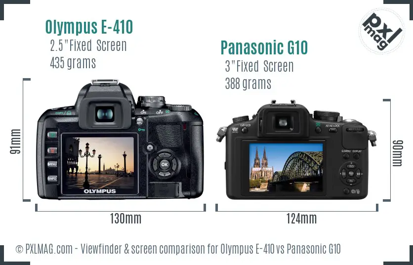 Olympus E-410 vs Panasonic G10 Screen and Viewfinder comparison