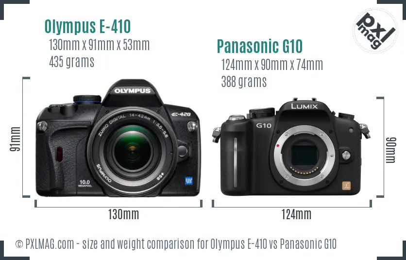 Olympus E-410 vs Panasonic G10 size comparison