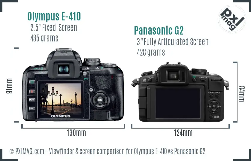 Olympus E-410 vs Panasonic G2 Screen and Viewfinder comparison