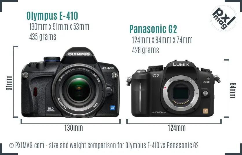 Olympus E-410 vs Panasonic G2 size comparison