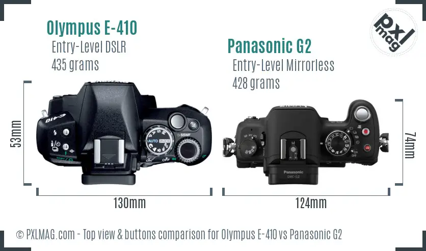 Olympus E-410 vs Panasonic G2 top view buttons comparison