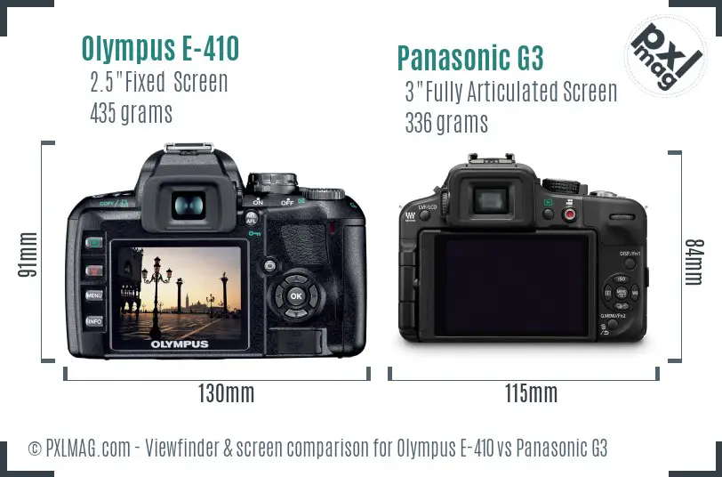 Olympus E-410 vs Panasonic G3 Screen and Viewfinder comparison