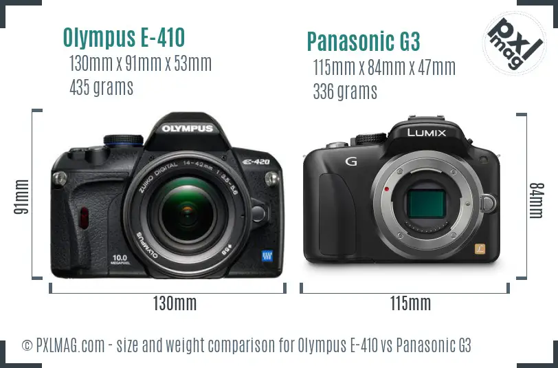Olympus E-410 vs Panasonic G3 size comparison
