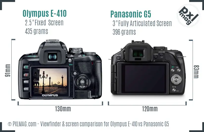 Olympus E-410 vs Panasonic G5 Screen and Viewfinder comparison