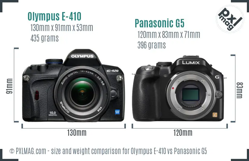 Olympus E-410 vs Panasonic G5 size comparison