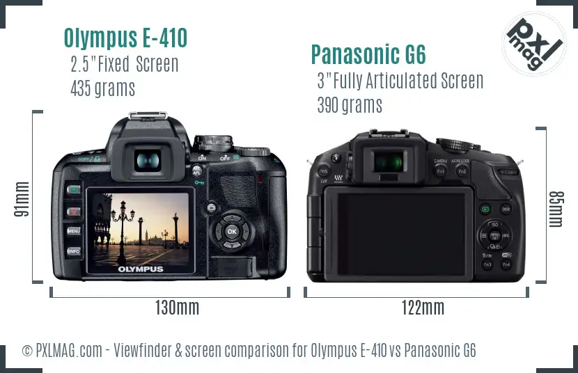 Olympus E-410 vs Panasonic G6 Screen and Viewfinder comparison