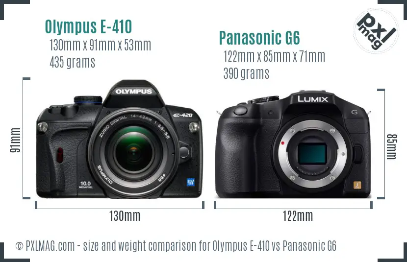 Olympus E-410 vs Panasonic G6 size comparison