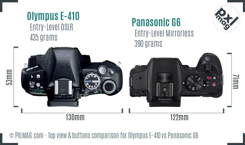 Olympus E-410 vs Panasonic G6 top view buttons comparison