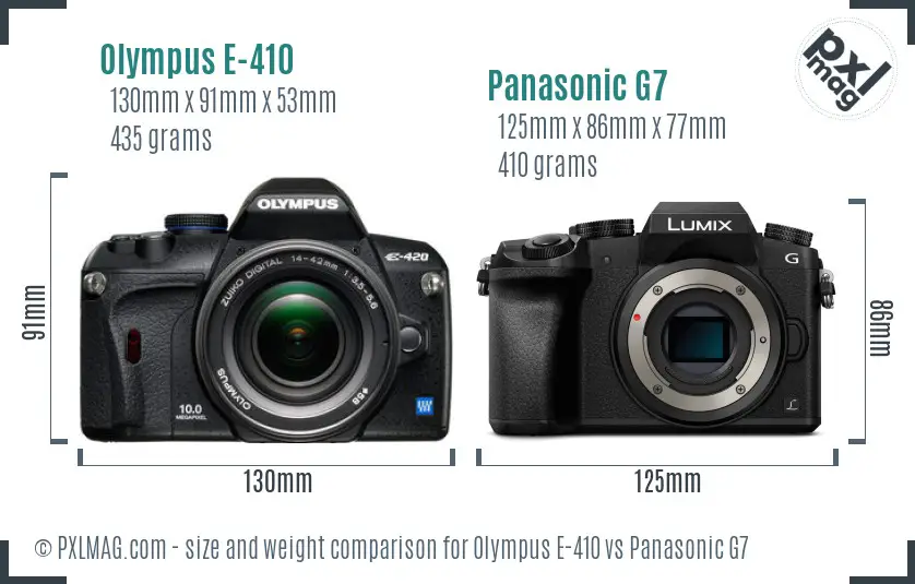 Olympus E-410 vs Panasonic G7 size comparison