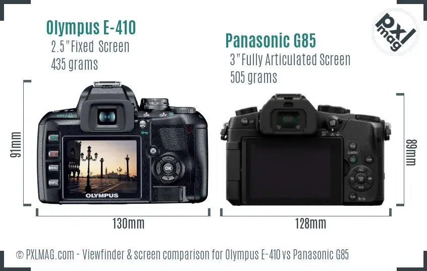 Olympus E-410 vs Panasonic G85 Screen and Viewfinder comparison
