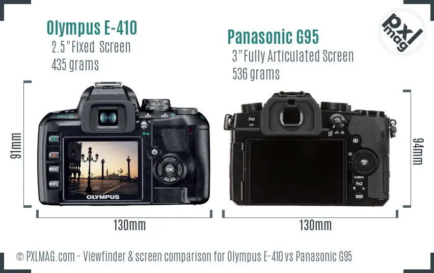 Olympus E-410 vs Panasonic G95 Screen and Viewfinder comparison