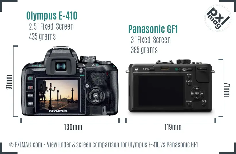 Olympus E-410 vs Panasonic GF1 Screen and Viewfinder comparison