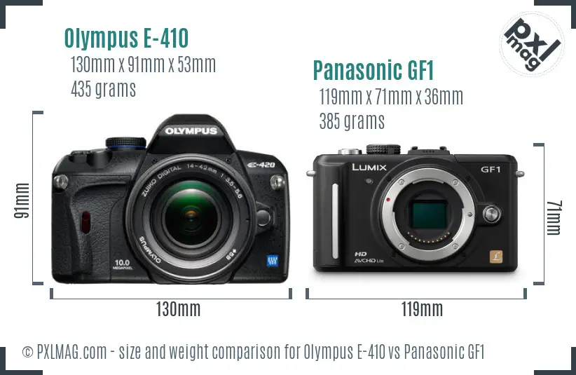 Olympus E-410 vs Panasonic GF1 size comparison