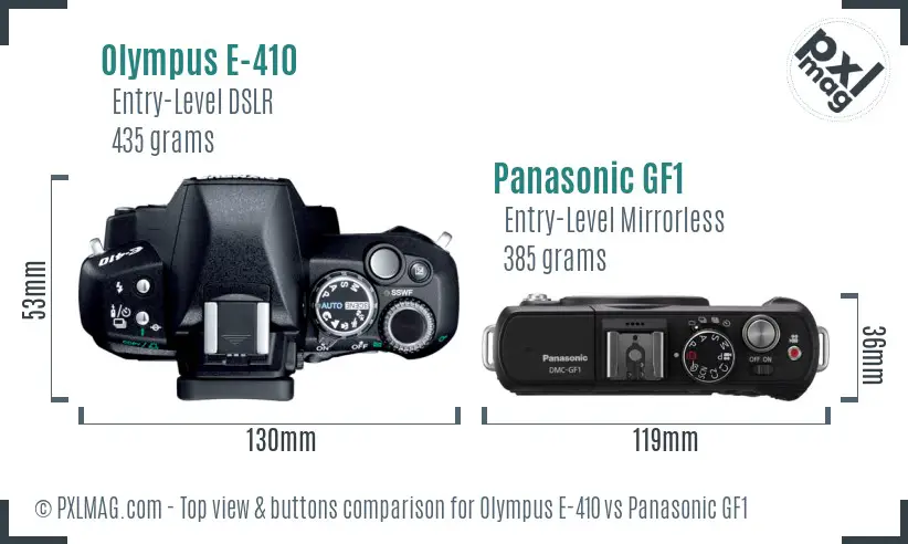 Olympus E-410 vs Panasonic GF1 top view buttons comparison