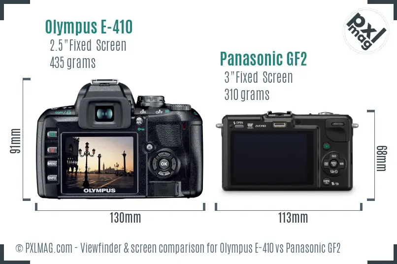 Olympus E-410 vs Panasonic GF2 Screen and Viewfinder comparison