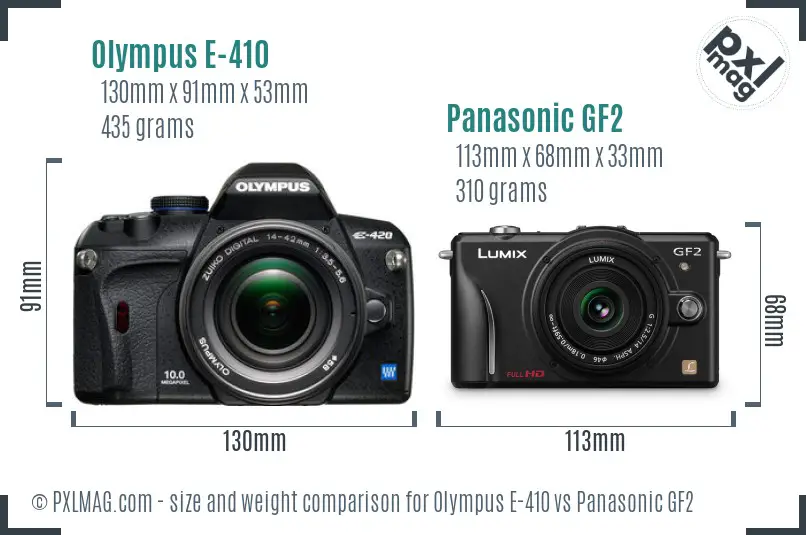 Olympus E-410 vs Panasonic GF2 size comparison