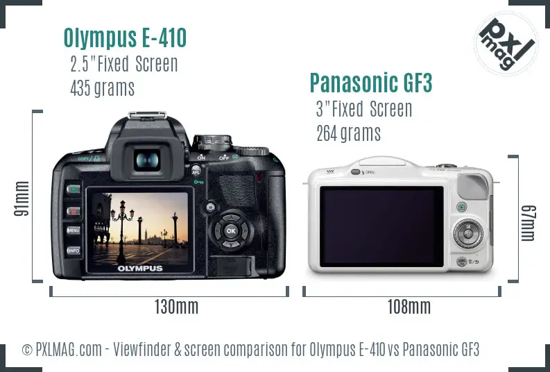 Olympus E-410 vs Panasonic GF3 Screen and Viewfinder comparison