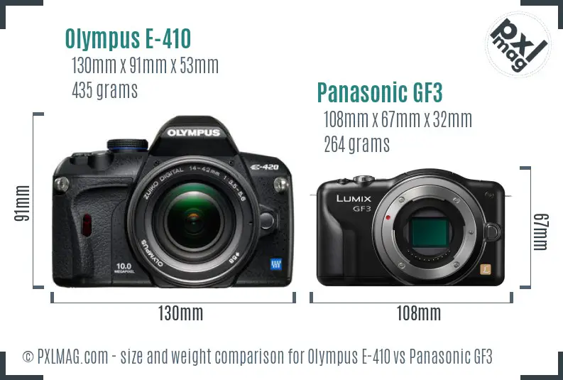 Olympus E-410 vs Panasonic GF3 size comparison