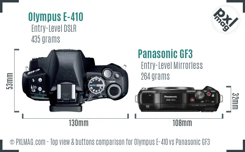 Olympus E-410 vs Panasonic GF3 top view buttons comparison