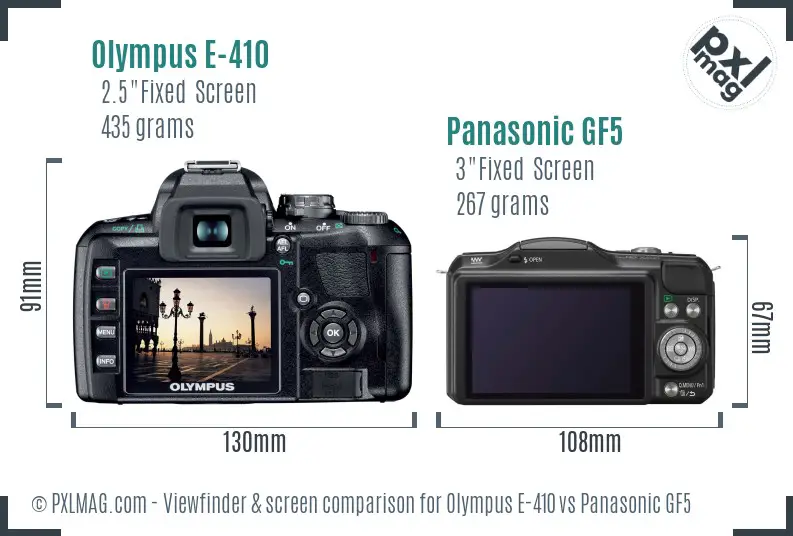 Olympus E-410 vs Panasonic GF5 Screen and Viewfinder comparison