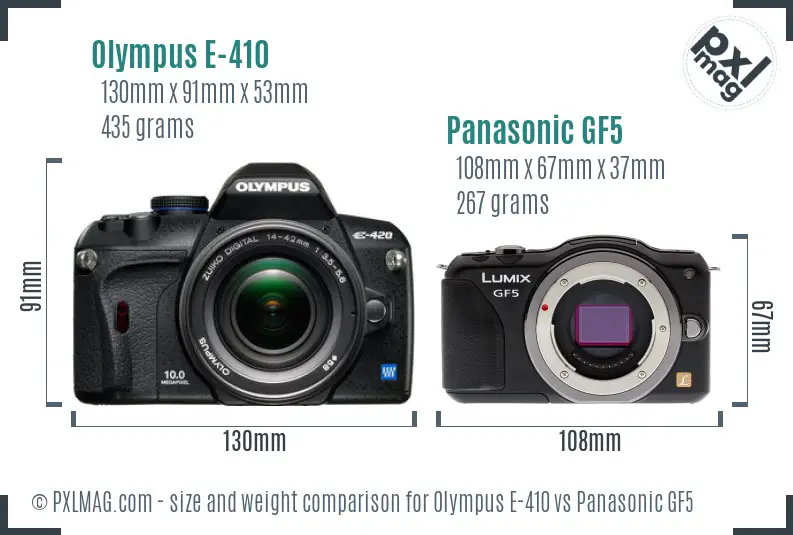 Olympus E-410 vs Panasonic GF5 size comparison