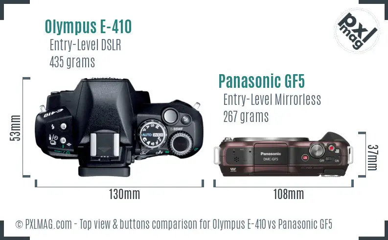 Olympus E-410 vs Panasonic GF5 top view buttons comparison