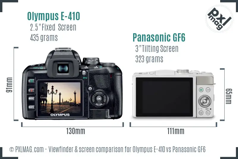 Olympus E-410 vs Panasonic GF6 Screen and Viewfinder comparison