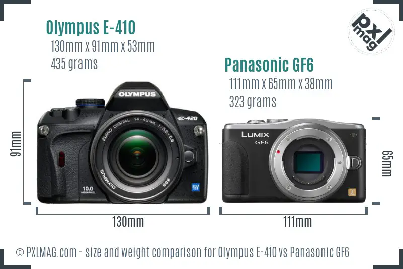 Olympus E-410 vs Panasonic GF6 size comparison