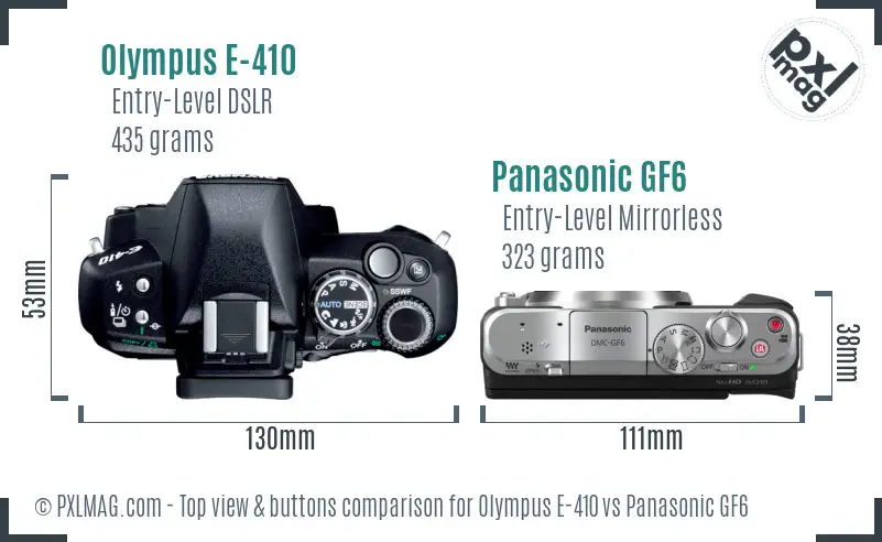 Olympus E-410 vs Panasonic GF6 top view buttons comparison