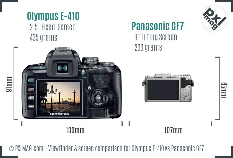 Olympus E-410 vs Panasonic GF7 Screen and Viewfinder comparison