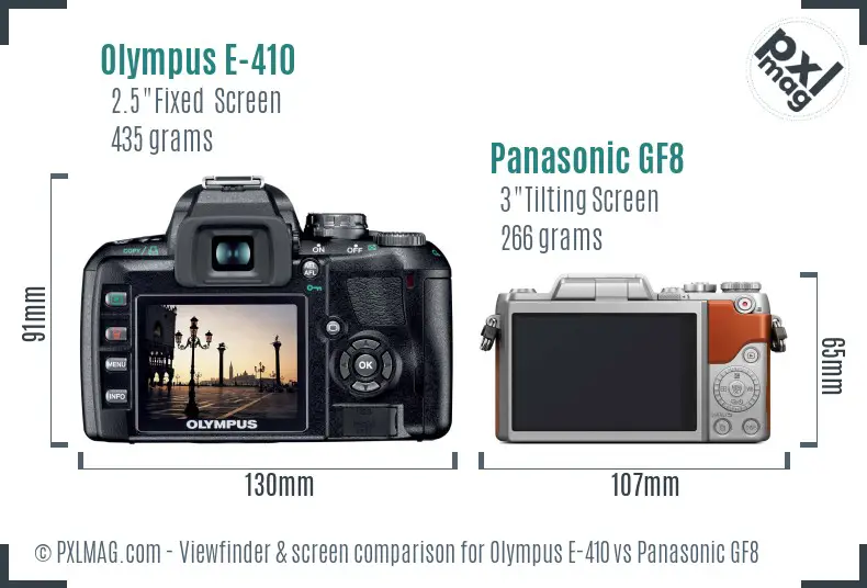 Olympus E-410 vs Panasonic GF8 Screen and Viewfinder comparison