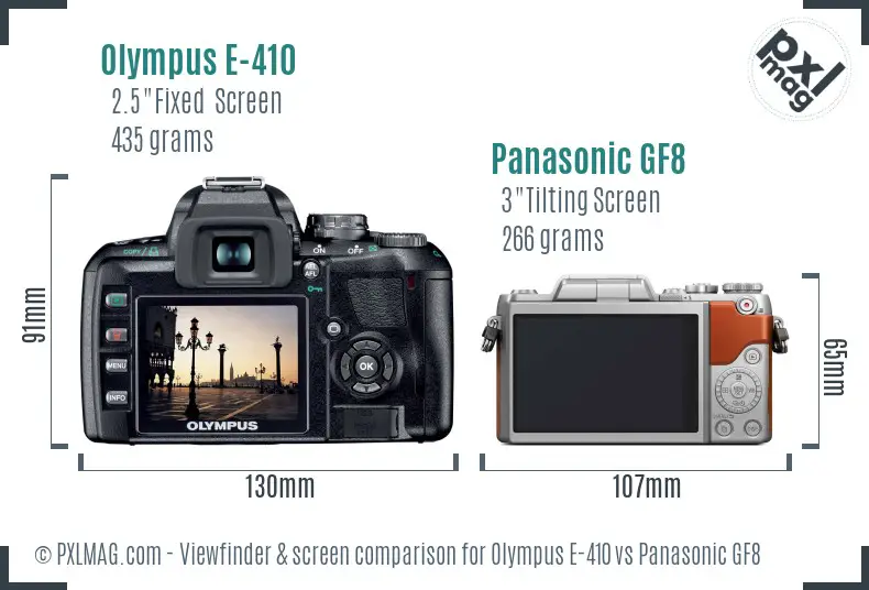 Olympus E-410 vs Panasonic GF8 Screen and Viewfinder comparison Olympus E-410 vs Panasonic GF8 Screen and Viewfinder comparison