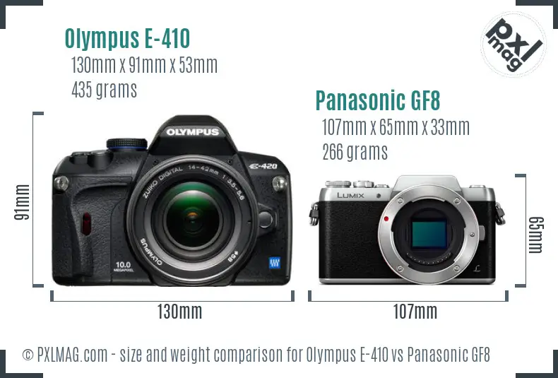 Olympus E-410 vs Panasonic GF8 size comparison