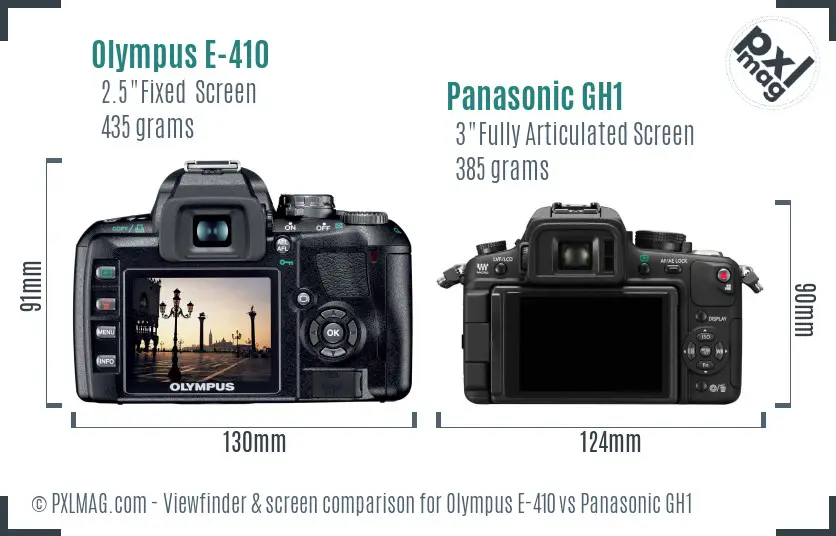 Olympus E-410 vs Panasonic GH1 Screen and Viewfinder comparison