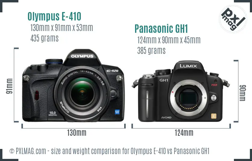 Olympus E-410 vs Panasonic GH1 size comparison