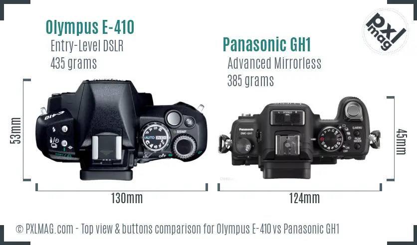 Olympus E-410 vs Panasonic GH1 top view buttons comparison